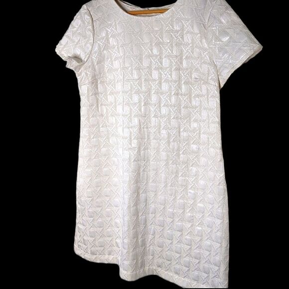 Exhilaration Cream Metallic Textured Short Sleeved Tent Dress size L - Picture 1 of 8